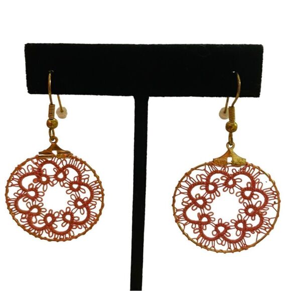 Lace Weaved Boho Circle Dangle Earrings - Picture 1 of 4